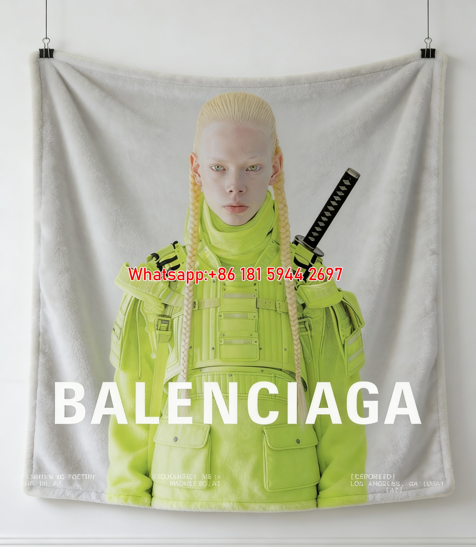 Balenciaga Neon Bushido Samurai Flannel Throw Blanket for Sofa Couch Wall Decor BA110